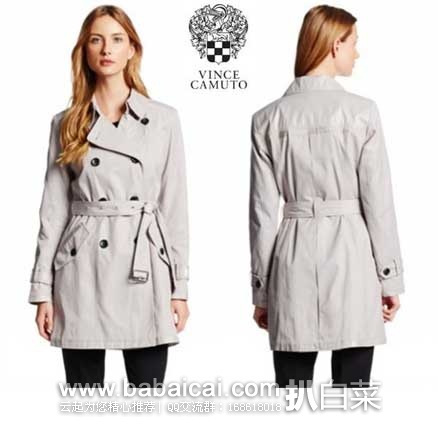 Vince Camuto 女士 Classic Double-Breasted Trench Coat  经典大翻领双排扣长风衣 原价$233，现售价2.7折$63.86