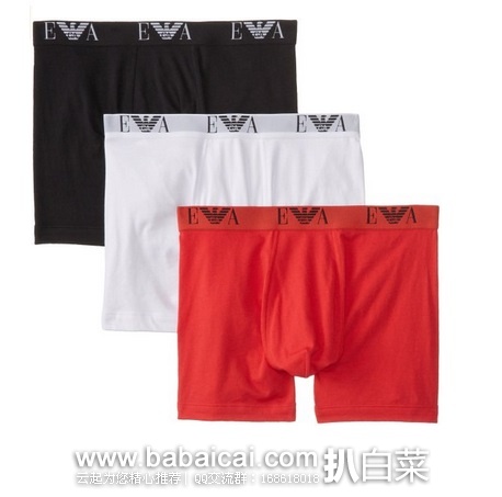 Emporio Armani阿玛尼 男士纯棉平角内裤3条装原价,现,公码75折.75,直邮无税