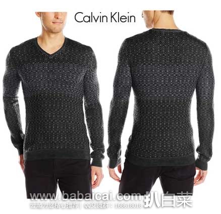 Calvin Klein 高端Premium系列 美利奴羊毛加真丝面料 男士 V领羊毛衫（原价$128，现售价$52.56），公码75折后实付$39.42