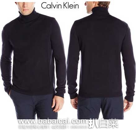 Calvin Klein  男子 高领美利奴羊毛毛衣 （原价$89.5，现售价$47.78起），公码75折后实付$35.83