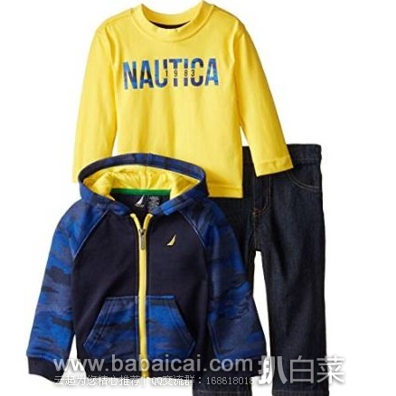 Nautica 诺帝卡 Hoody Fleece 小男孩衣服三件套 原价$54.5，现$14.99，多种颜色可选，直邮到手仅需￥180