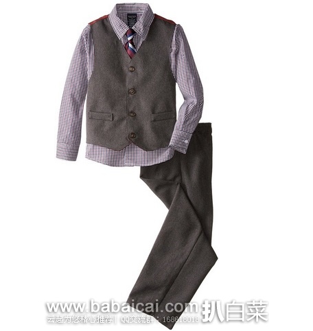 帅气!!NAUTICA 诺帝卡 2-7岁男童 正装礼服衬衣领带马甲西裤四件套原价$60,现$23.99,直邮无税