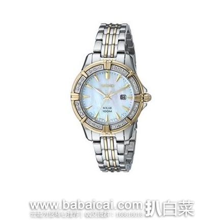 Seiko 精工 SUT072 女款 金银镶钻 珍珠贝母表盘 光动能腕表 原价$450，现历史新低$184.88，到手￥1285