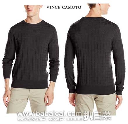 Vince Camuto 文斯·卡莫图 Crest Crew-Neck Sweater 男士 小圆领 全棉针织衫 原价$95，现仅售$27.93