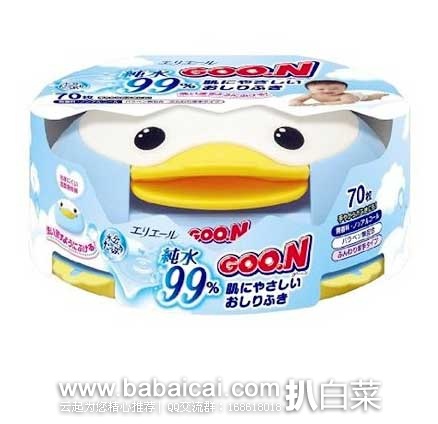 日本亚马逊：Goon 大王 婴儿99% 超柔水润 企鹅盒装湿巾 70枚 现售价307日元（约￥16）