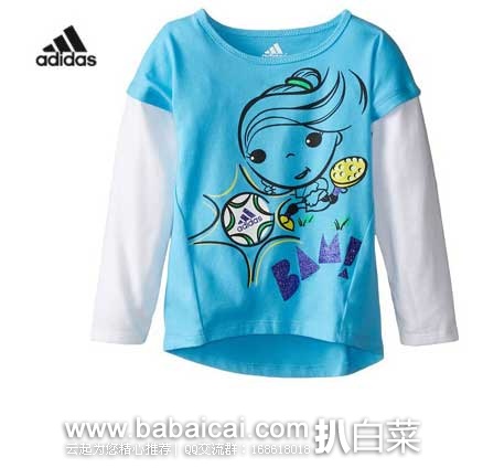 adidas 阿迪达斯 Little Girls’ Fun Tastic Tee 女童 拼接色 T恤  原价$22，现特价$4.4