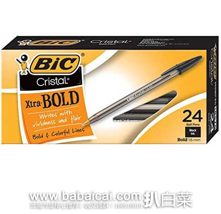 BIC 比克 Cristal系列 Xtra Bold Ball Pen 1.6mm圆珠笔 24支  现售价$6.99