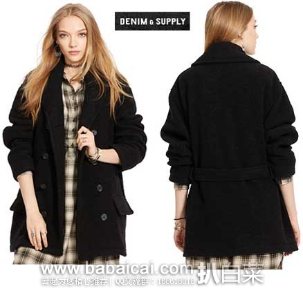 Ralph Lauren 拉夫劳伦 女士 双排扣大翻领羊毛大衣 原价8,现售价.99