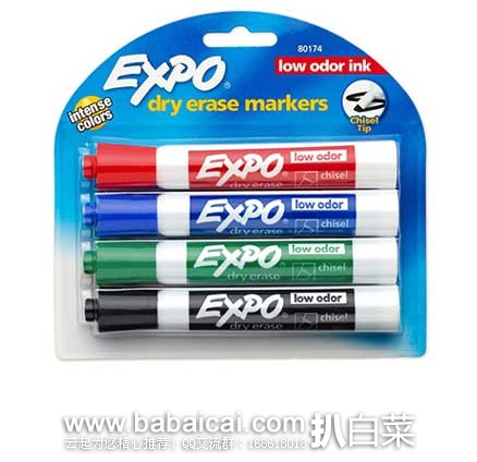 Expo 2 Low-Odor Dry Erase Markers 80174 可擦无气味马克笔 4份装  原价$7.54，现售价$3.99