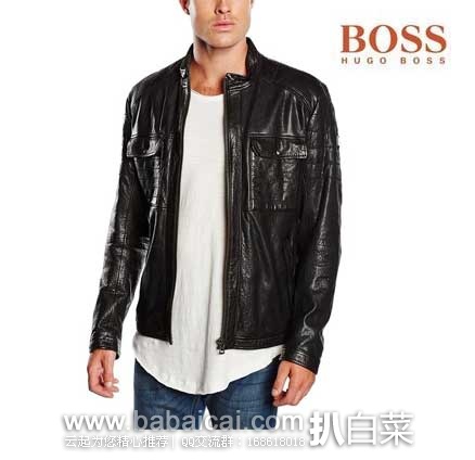 英国亚马逊：BOSS 雨果博斯 Orange 橙标 男款 真皮小立领夹克（原价£460，现仅售£189.15），直邮退税后实付£157.63