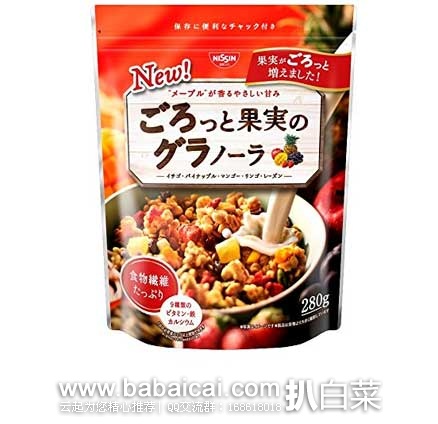 日本亚马逊：NISSIN日清 5种水果6种谷物 早餐混合麦片 280g*8袋 现6.1折售价1689日元（约￥93元）