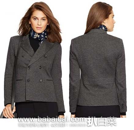 Ralph Lauren 拉夫劳伦官网:Cotton-Wool Herringbone Jacket女士人字纹羊毛小西装 原价8,现特价.99