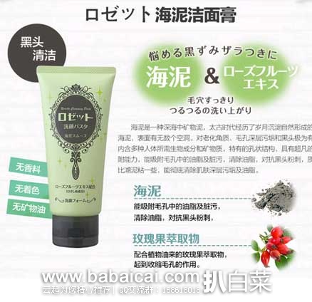 丰趣海淘：日本 ROSETTE 诗留美屋海泥洗面奶 120g*2 现特价￥45元（折￥23/支）