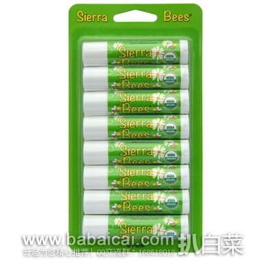 iHerb：Sierra Bees清凉薄荷味有机润唇膏8支装 原价$7.95，今日限时特价$1，凑单9折和直邮免运费，到手仅￥6