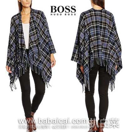英国亚马逊：HUGO BOSS 雨果博斯 Orange系列  经典格纹羊毛 披肩 （原价£99，现售价£35.86），直邮退税后实付€29.88