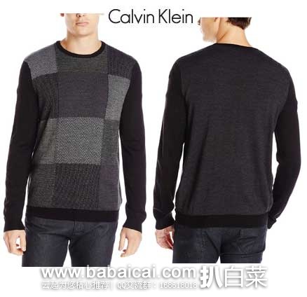 Calvin Klein Merino 男款 美利奴羊毛针织衫 原价$89.5，现2.5折售价$21.99，新低