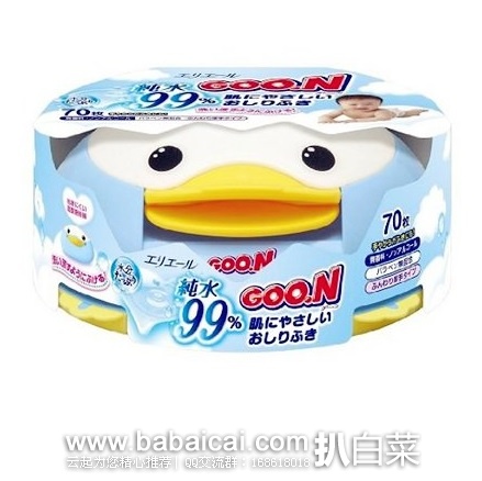 日本亚马逊：Goon大王 婴儿 99%超柔水润 企鹅盒装湿巾70枚 特价296日元（￥17）