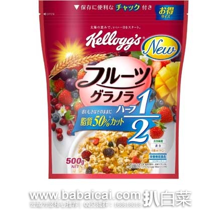 日本亚马逊：Kellogg’s家乐氏 水果颗粒 多种果仁谷物 营养麦片500g 现特价564日元（约￥32元）