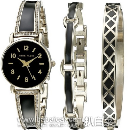 Anne Klein 施华洛世奇水晶日本石英镯式女表套装 原价$150,现$76.50,到手¥570