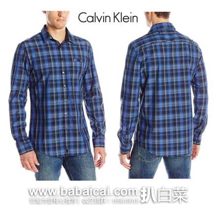 Calvin Klein卡文克莱 男子 纯棉 条纹休闲长袖衬衫  原价$79.5，现特价￥20.21，史低