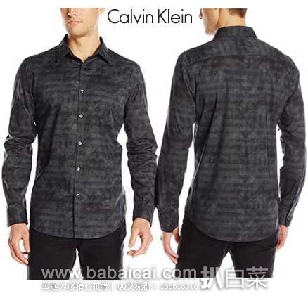 Calvin Klein 男款 长袖条纹 全棉休闲衬衫 原价$79.5，现特价$23.47，史低