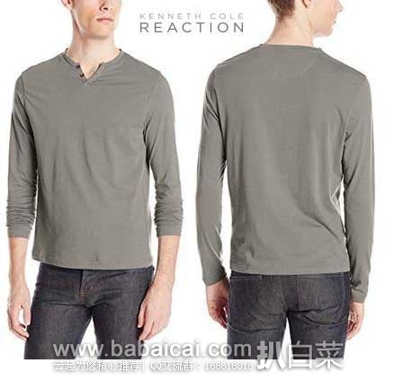Kenneth Cole Reaction 肯尼斯柯尔 男士 V领纯色亨利衫 原价$29.5，现特价$8.99，史低