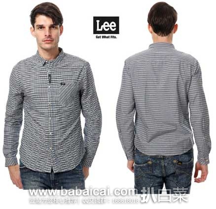 亚马逊中国：LEE 李牌  男式  方领拼接款 长袖休闲衬衫 原价￥590，优惠码折后实付￥199.2元包邮