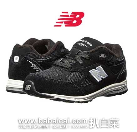 6PM：新百伦 KJ990I  儿童款 黑色系带跑鞋  原价$44.95，公码85折后实付$15.29