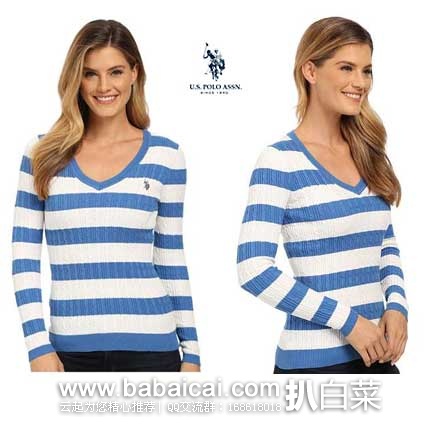 6PM： U.S. Polo Assn. 美国马球协会 女士 V领 针织毛衣  原价$36，现售价$14.4