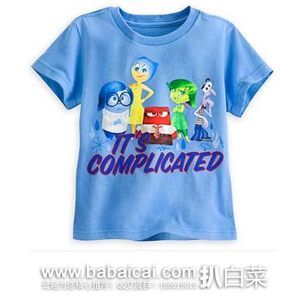 美国Disney Store 官网：迪士尼头脑特工队主题 全棉T恤幼童款 原价$14.95，现特价$3.99