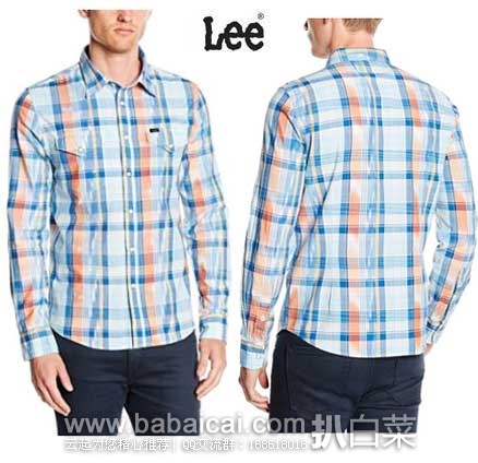 英国亚马逊：LEE 李牌 男士 纯棉格子长袖衬衫（原价£55，现售价£16.5），直邮退税后实付£13.75