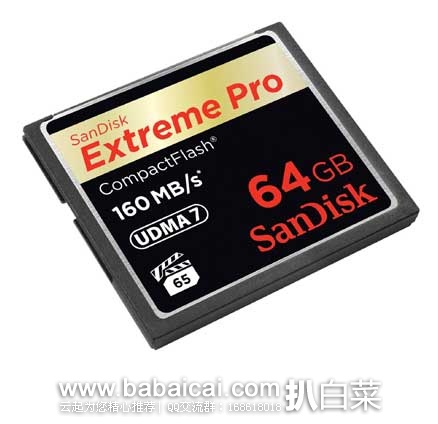 SanDisk 至尊超极速 CF存储卡64GB 160MB/S  原价$129.99，现降至$79.82