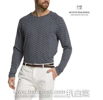 英国亚马逊：Scotch & Soda 苏格兰苏打 男式 纯棉波点长袖T恤 （原价£59.95，现售价£17.99），直邮退税后实付£14.99