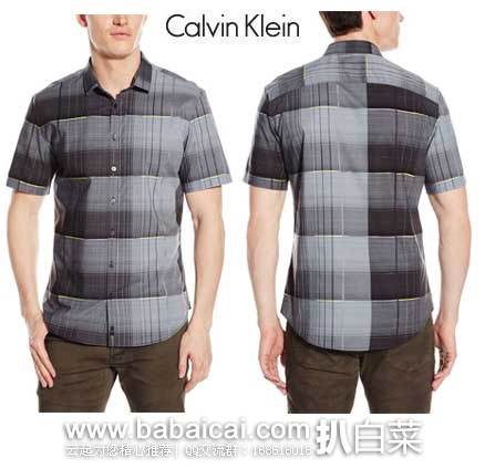 Calvin Klein Men's Short-Sleeve YarnDye Blown Up Stripe Shirt 卡尔文·克莱恩Yarn Dye 男子短袖衬衫 Calvin Klein 卡尔文·克莱恩 Yarn Dye 男士 纯棉短袖衬衫 原价.5,现3折特价.79