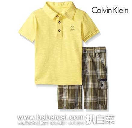 Calvin Klein 卡尔文·克莱恩 小男孩 Polo衫短裤套装  原价$54.5，现特价$14.99