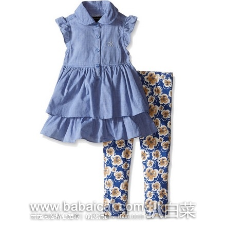 Calvin Klein 女童100%纯棉 夏装两件套 原价$50,现历史新低$12.5,直邮含税到手仅¥120 便宜,2-6岁尺码可选!