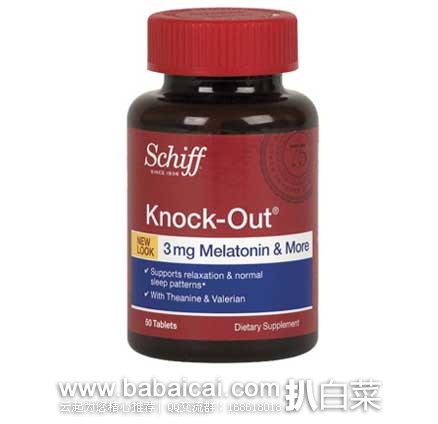 Schiff Knock-Out with Melatonin 3mg 维骨力褪黑素配方50粒 现售价$12.69，下单85折 S&S优惠5%后$12.06