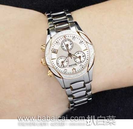 EBay:Bulova 宝路华 女士 珍珠母贝 镶钻玫瑰金三眼石英腕表98R149 现特价9.99,新低