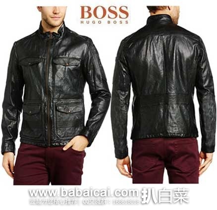 西班牙亚马逊:HUGO BOSS 雨果博斯 Orange系列 男士 机车立领款羊皮夹克 原价€499,现€149.7,直邮退税实付新低€123.72