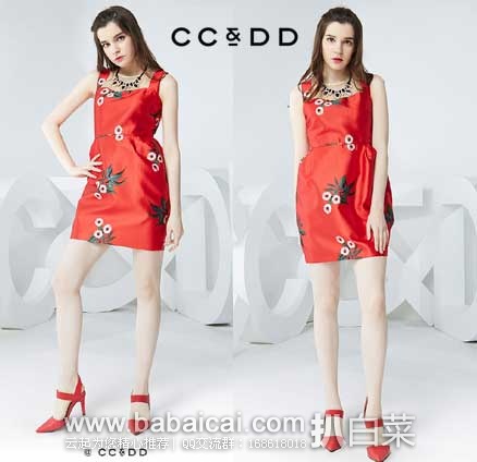 天猫商城：英国 CCDD 2016春季款 印花拼接高腰无袖连衣裙  ￥49元包邮，史低！
