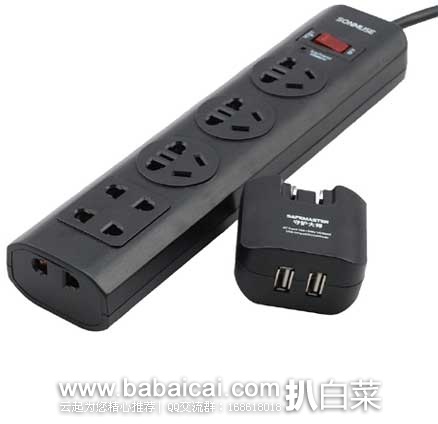 亚马逊中国:SONMUSE 声缪斯 GM-S5NU 守护大师 防涌防过载五位排插排座接线板(可拆式1000mA双USB)全长1.8米 现秒杀价¥59