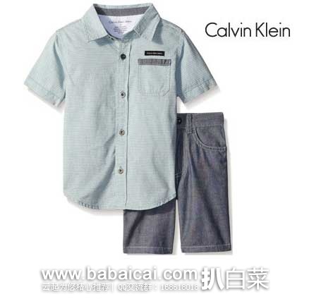 Calvin Klein Jeans 卡尔文·克莱恩  男童 纯棉衬衫短裤套装  原价$54.5，现特价$14.39