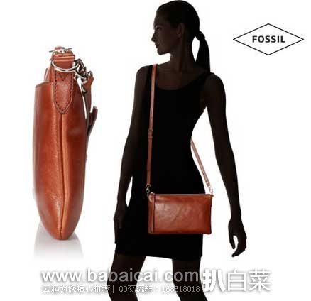 6PM:Fossil Sydney Zip Cross-Body Bag 化石 女士真皮斜挎包 原价8,现特价.59