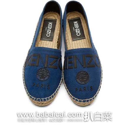 Kenzo Blue Canvas Logo Espadrilles高田贤三 女士平底渔夫鞋 SSENSE:KENZO 高田贤三 Blue Canvas Logo Espadrilles 女士 平底渔夫鞋 原价5,现特价