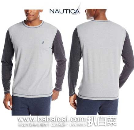 Nautica 诺帝卡 Contrast Long Sleeve Tee  男士 休闲圆领衫 现售价$7.75起