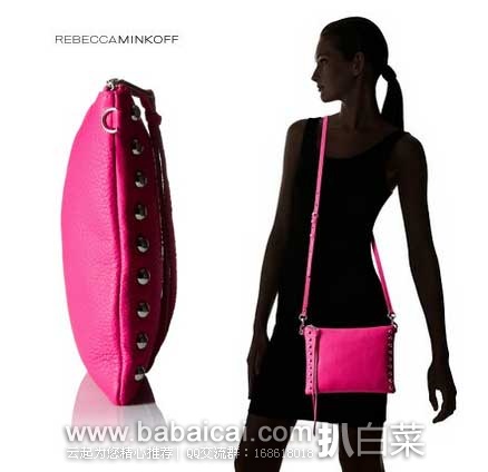 Rebecca Minkoff Jon Cross-Body with Studs Cross-Body Bag瑞贝卡明可弗 女士真皮斜挎包 Rebecca Minkoff 瑞贝卡明可弗 女士 真皮单肩斜挎包 现4.5折特价.59