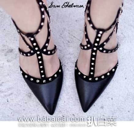 Sam Edelman 女士 真皮 铆钉绑带 性感高跟鞋 原价0,现4.2折特价