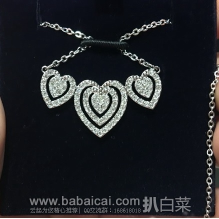 Swarovski施华洛世奇官网:年中低至5折大促!2016年新款 镀白金三颗心透明水晶项链 原价5,现5折.5,到手¥420,国内¥1420