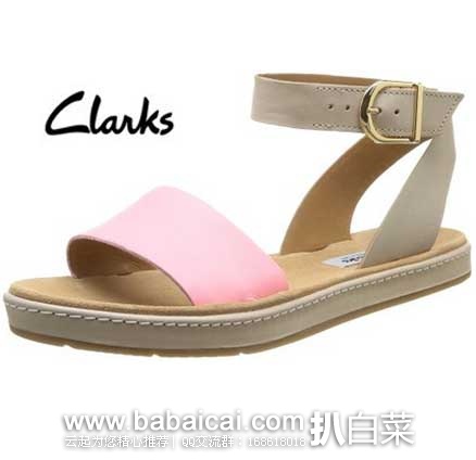 法国亚马逊：Clarks 其乐 Romantic Moon 女士 真皮一字踝带凉鞋 原价€89.95，现38码粉色款仅售€35.98