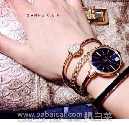 亚马逊海外购：ANNE KLEIN 安妮.克莱恩 AK/1470 时尚金色手表+36颗的施华洛世奇水晶手镯+手链组合 现历史新低￥350.1，直邮免运费，含税到手约￥392，
